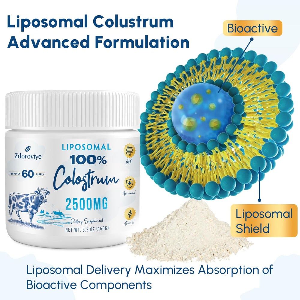 Zdoroviye liposomal bovine colostrum powder scoop ready for daily mixing