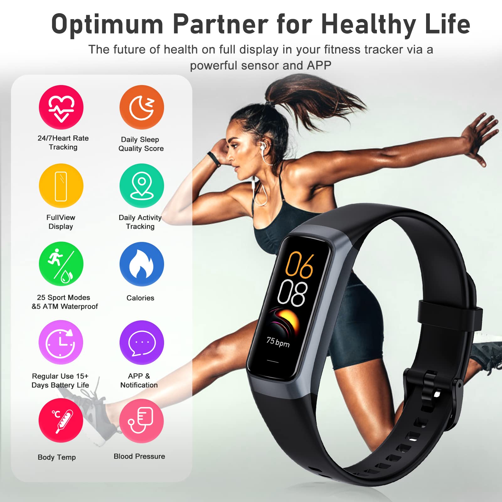 Zeacool fitness tracker AMOLED 1.1-inch display for clear on-the-go readings.
