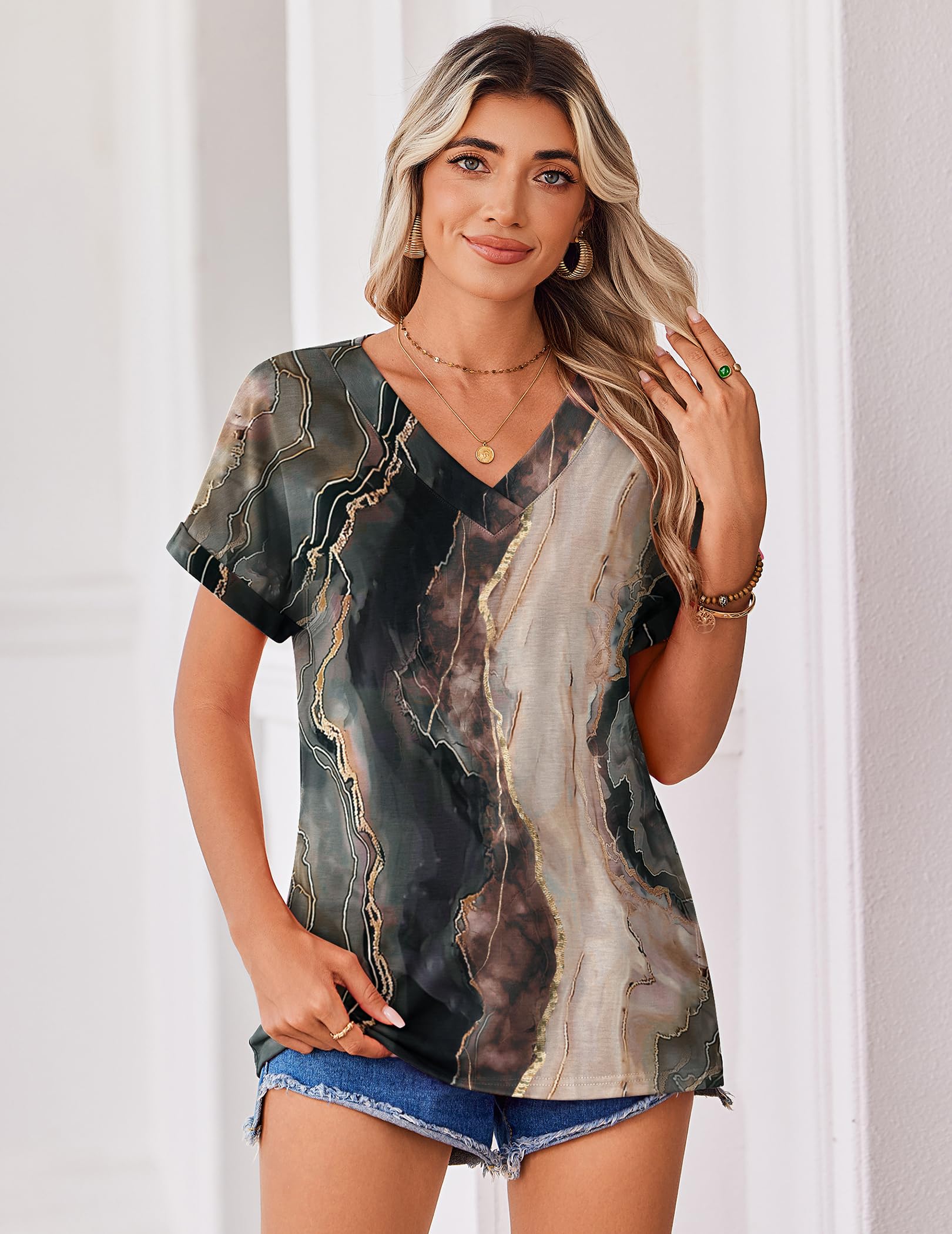 Zeagoo v-neck blouse in soft stretch fabric for comfortable wear.