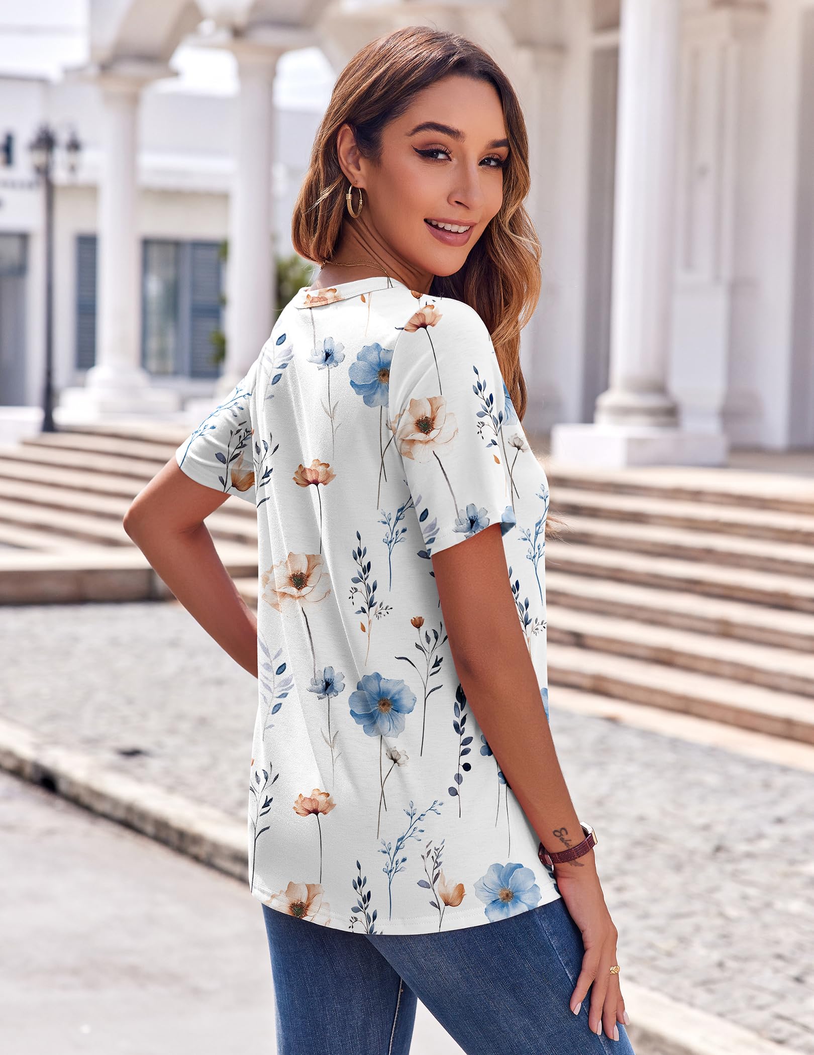 Zeagoo floral blouse paired with jeans or skirt, easy weekend styling.