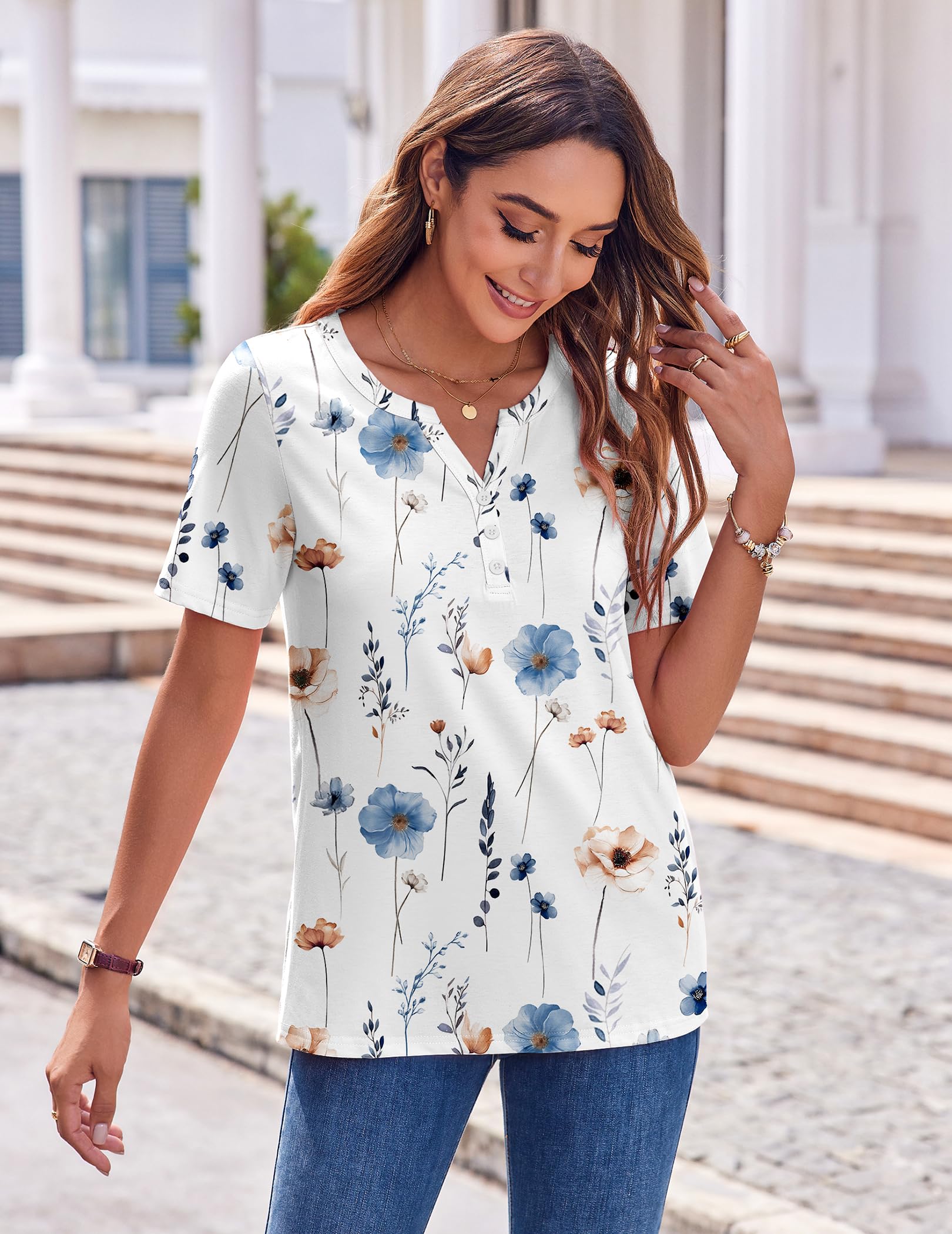 Zeagoo floral blouse V-neck detail, flattering neckline for all outfits.