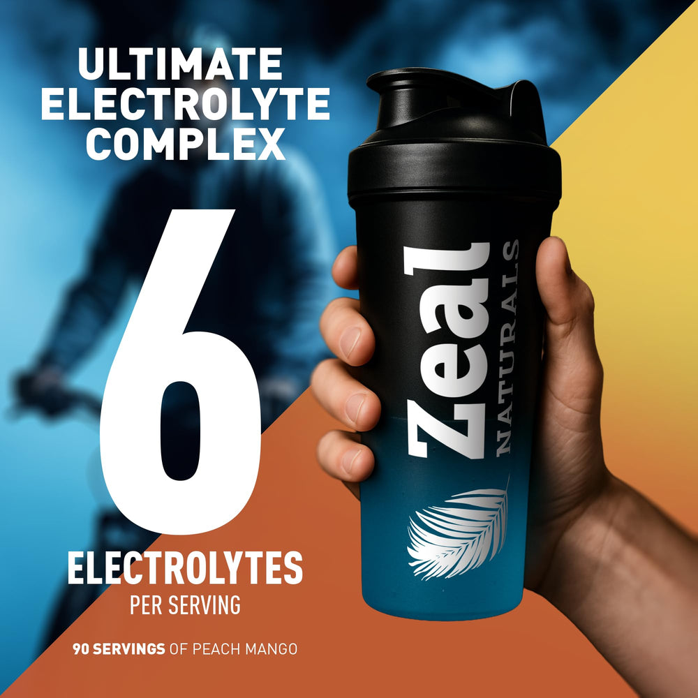 Zeal Electrolyte Powder ingredients display highlighting Himalayan salt and BCAAs.