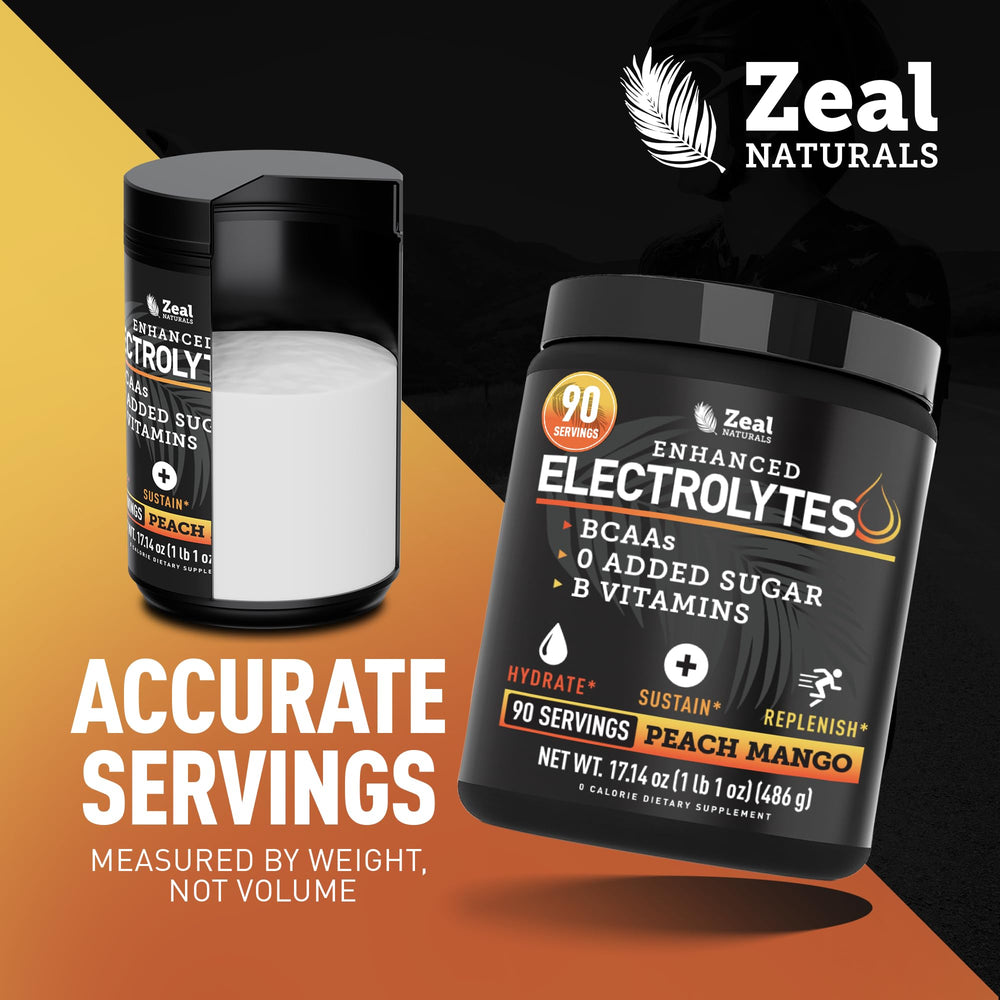 Zeal Electrolyte Powder label indicating third-party testing and GMP quality.