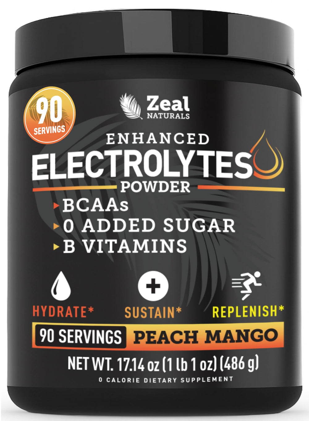 Zeal Electrolyte Powder tub showing zero-sugar hydration.