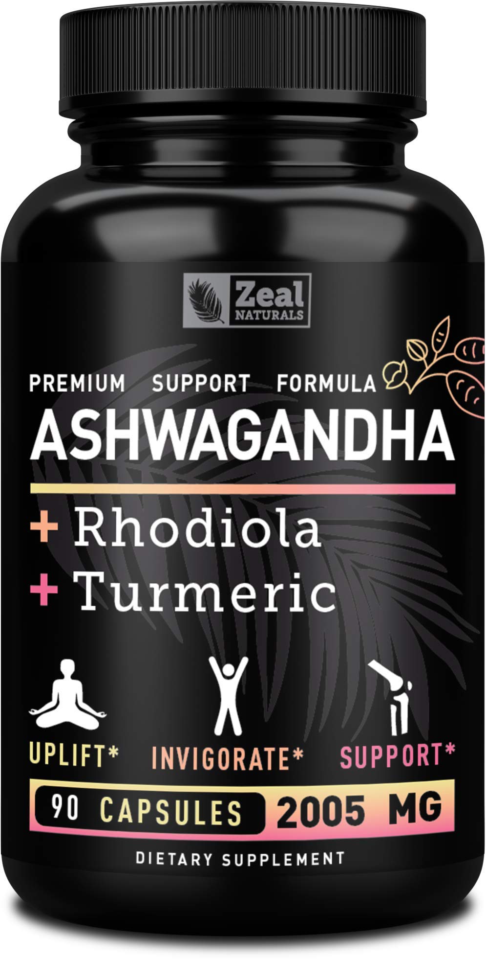 Zeal Naturals Adaptogenic Ashwagandha Complex bottle for daily stress relief and balanced energy.