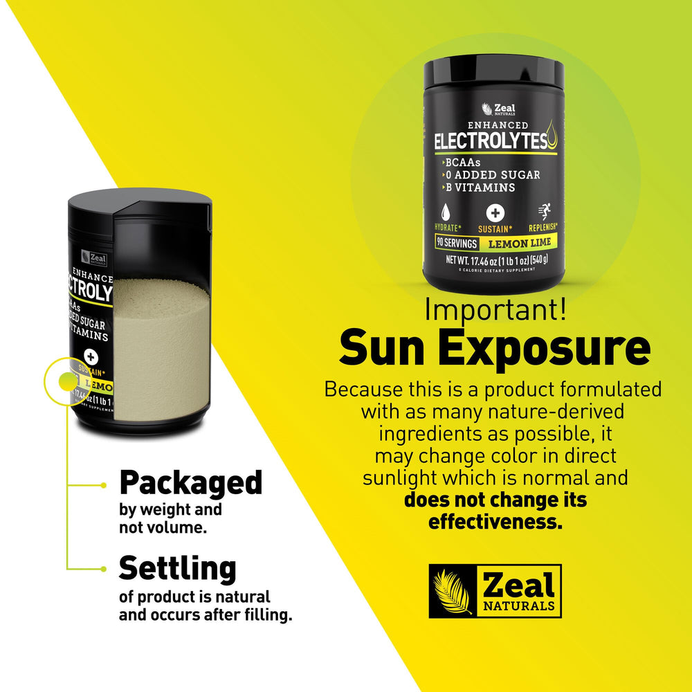 Zeal Electrolyte Powder bottle shows minerals for hydration during activity