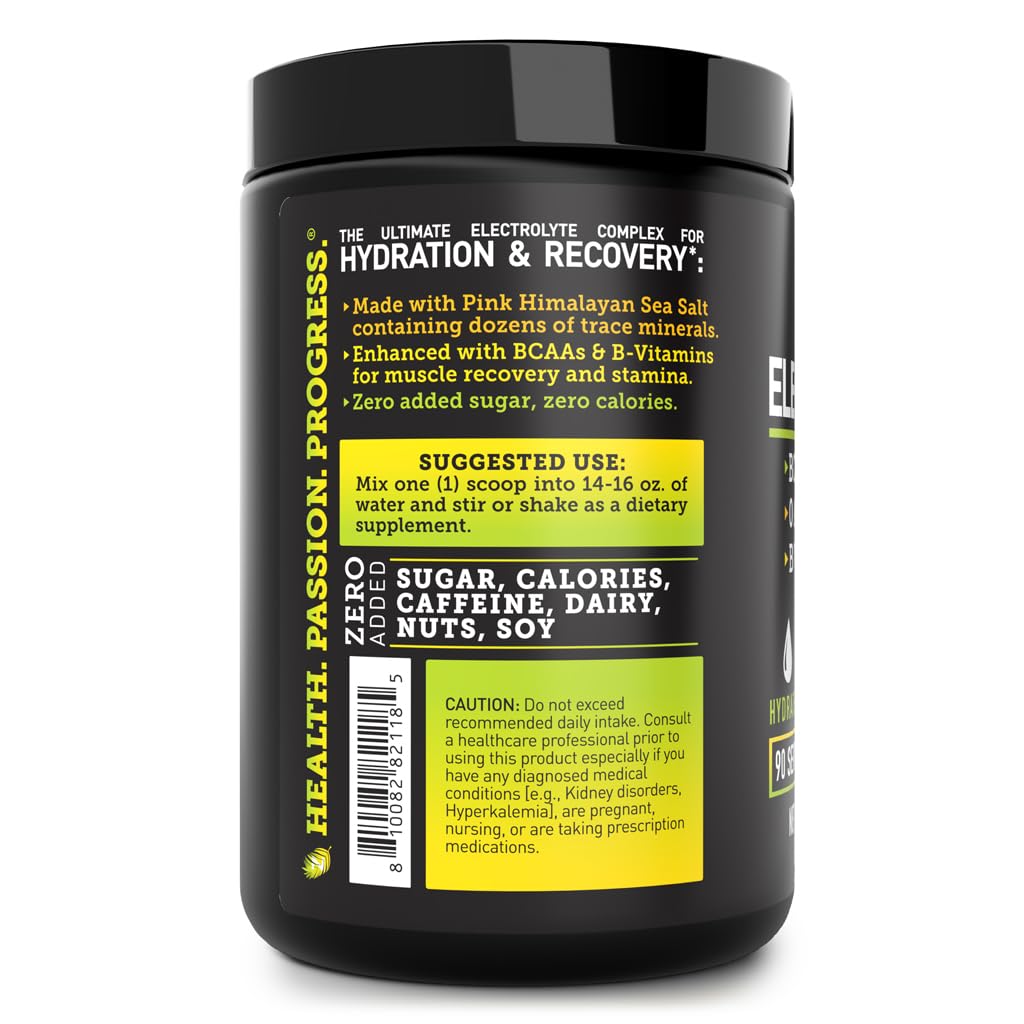 Zeal Electrolyte Powder tub label highlights BCAAs and vitamins for recovery