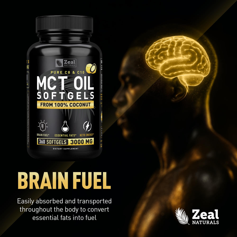 Zeal Naturals MCT bottle with gluten-free and keto-friendly icons on label.