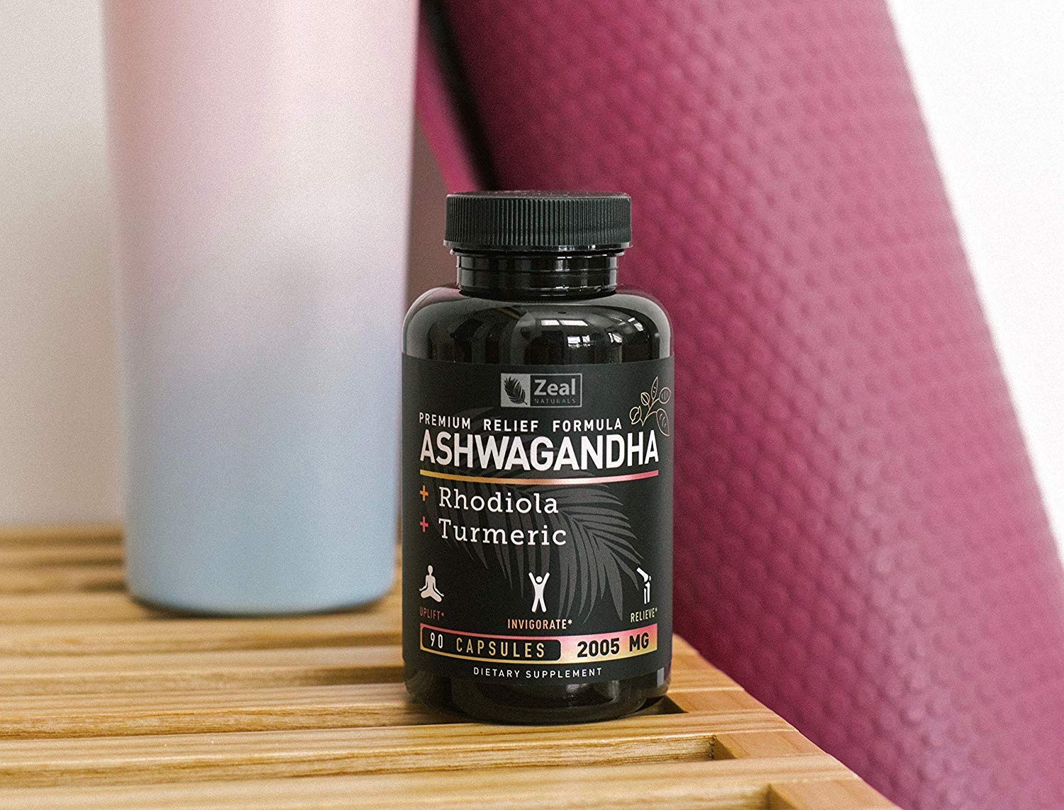 Zeal Naturals Organic Ashwagandha powder bottle supporting mood balance.