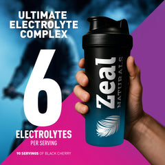 Zeal Electrolyte Powder label close-up with BCAAs and vitamins