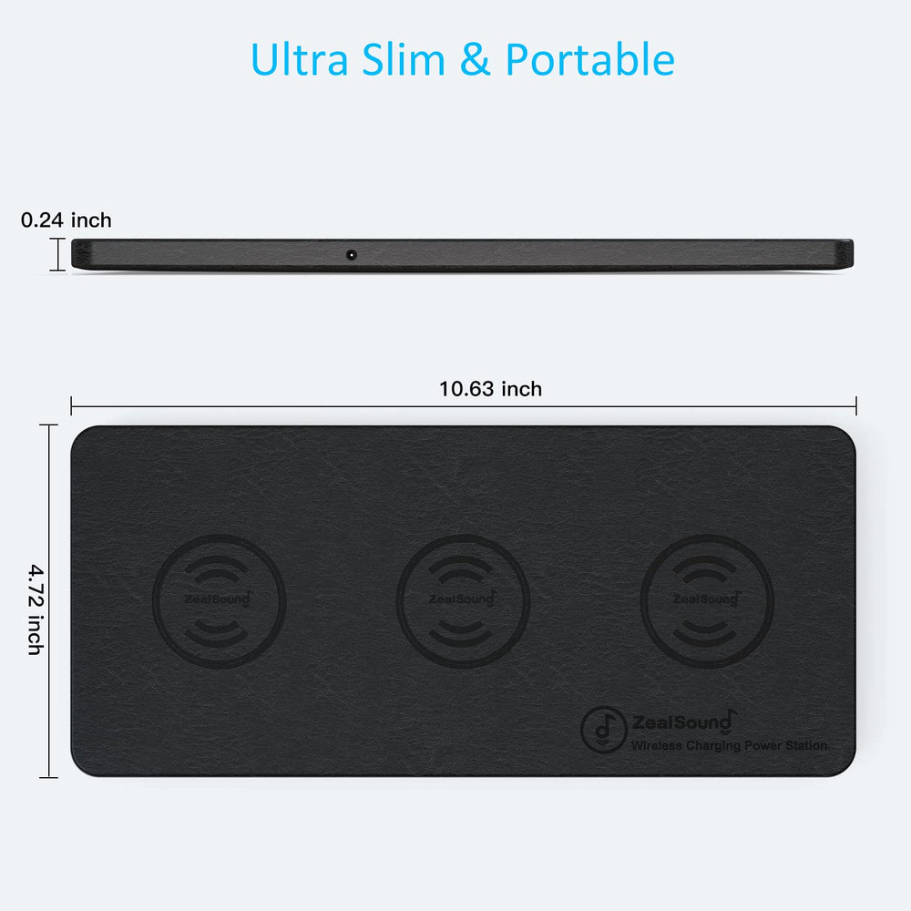ZealSound wireless charger with AirPods for convenient charging on the mat.