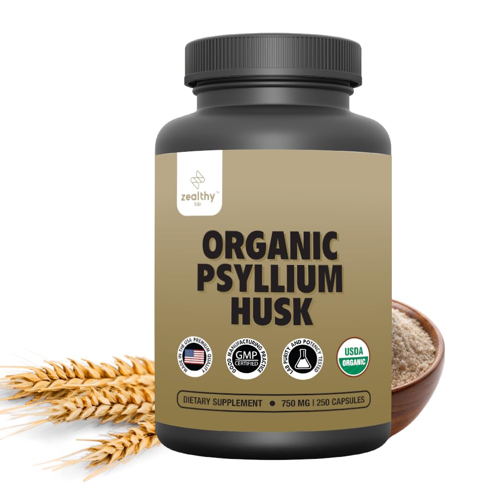 Z Zealthy Life Organic Psyllium capsules bottle close-up supporting digestive health