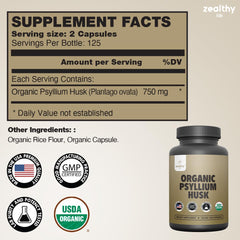 Z Zealthy Life psyllium packaging front view highlights vegan non-GMO fiber option