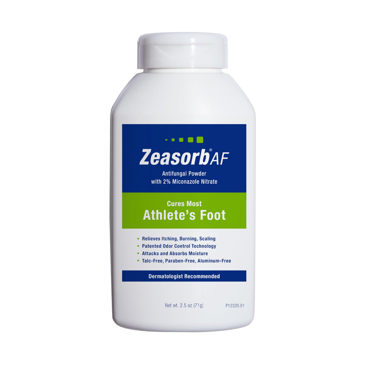 Zeasorb bottle pour for quick shake-on use to keep feet drier.