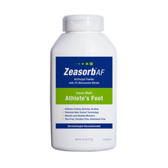 Zeasorb bottle pour for quick shake-on use to keep feet drier.