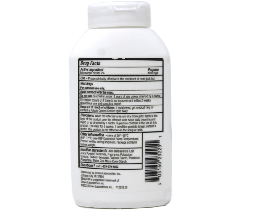 Zeasorb twist-cap bottle enabling controlled application to targeted areas.