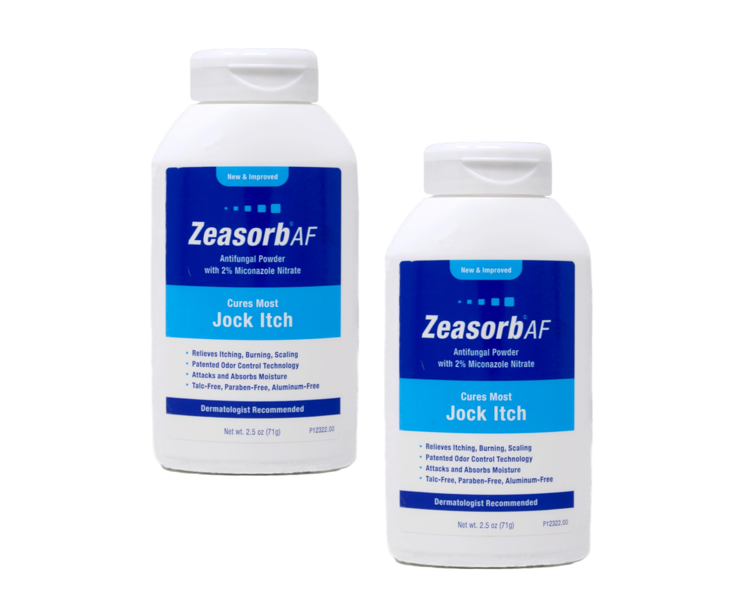 Zeasorb pack of 2 bottles for dual-action antifungal care.