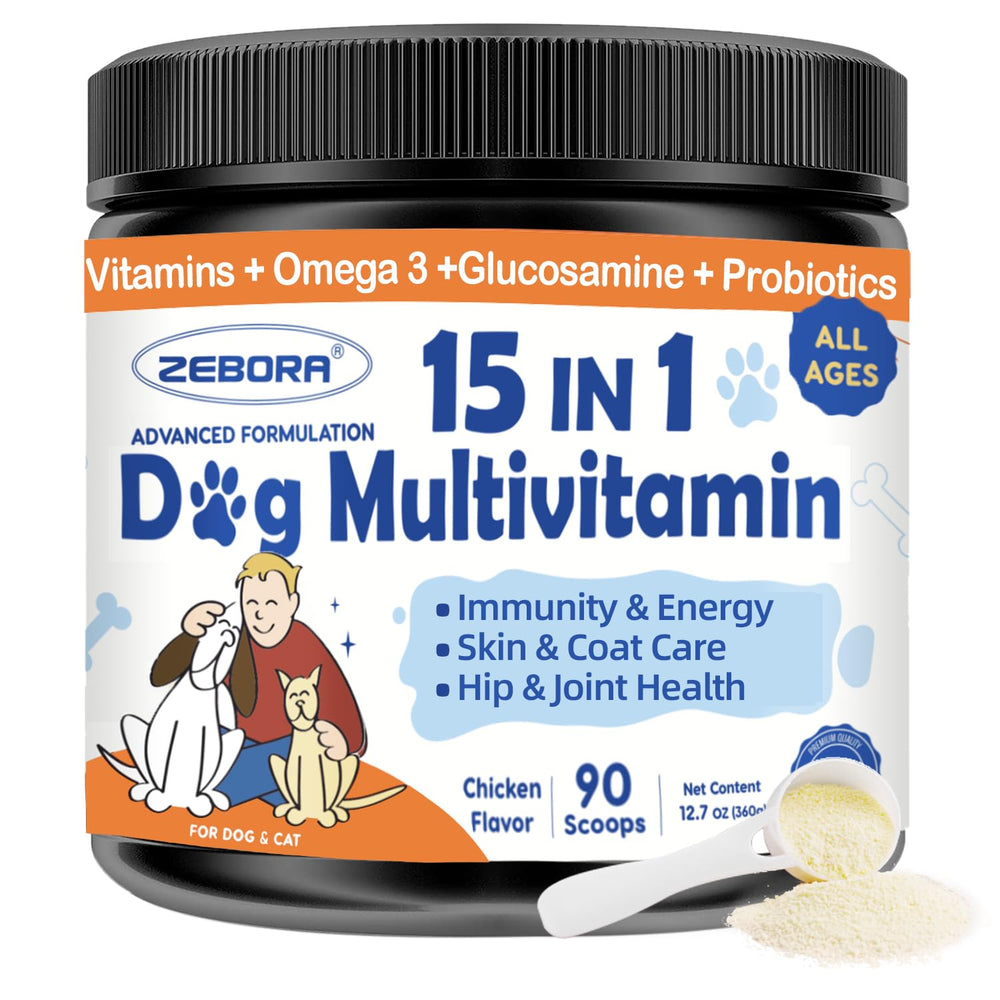 ZEBORA Chien Multivitamine Poudre, soutien immunitaire et énergie quotidienne.