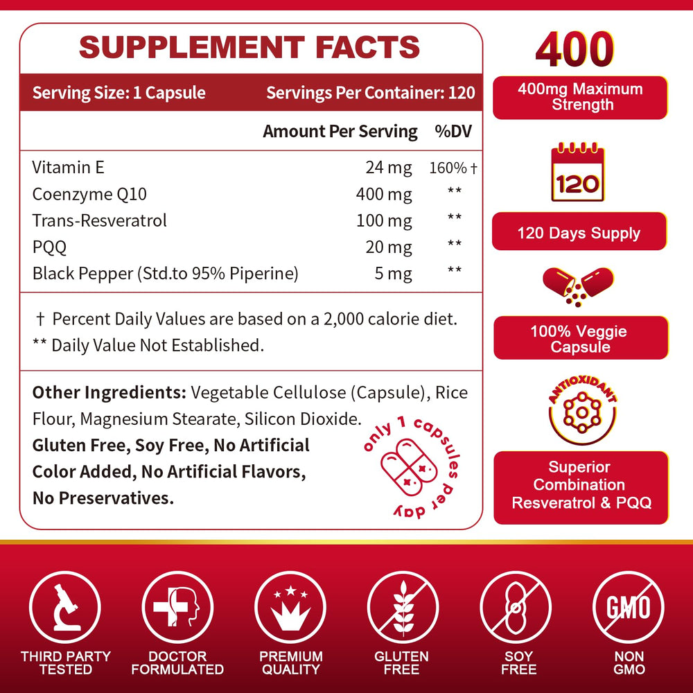 ZEBORA CoQ10 400mg capsules outside the bottle showing vegan capsules