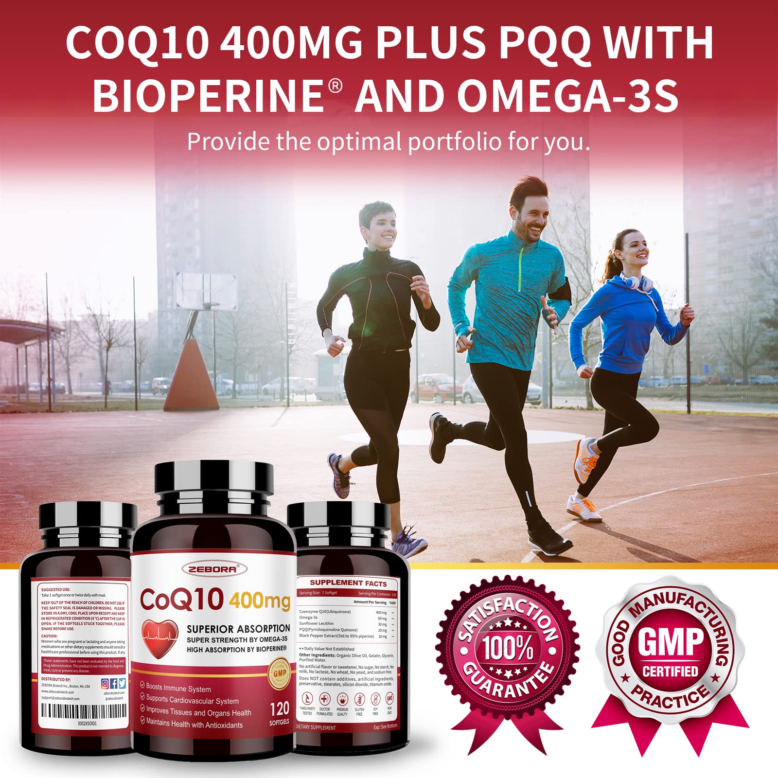 ZEBORA CoQ10 cgmp-certified facility badge emphasizing quality manufacturing.