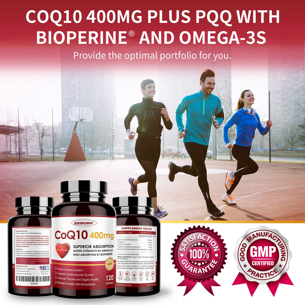 ZEBORA CoQ10 cgmp-certified facility badge emphasizing quality manufacturing.