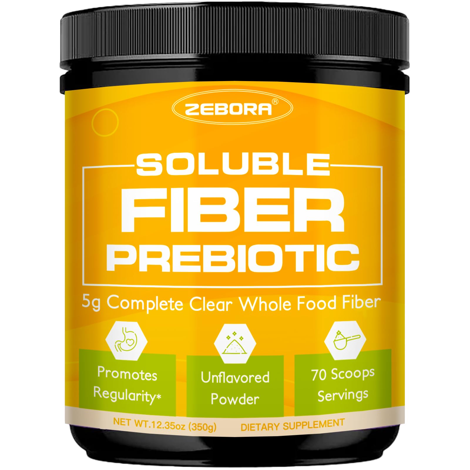 ZEBORA fiber supplement powder unflavored for daily gut health support