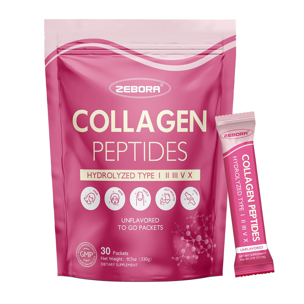 ZEBORA multi collagen packets front view for daily skin and gut support