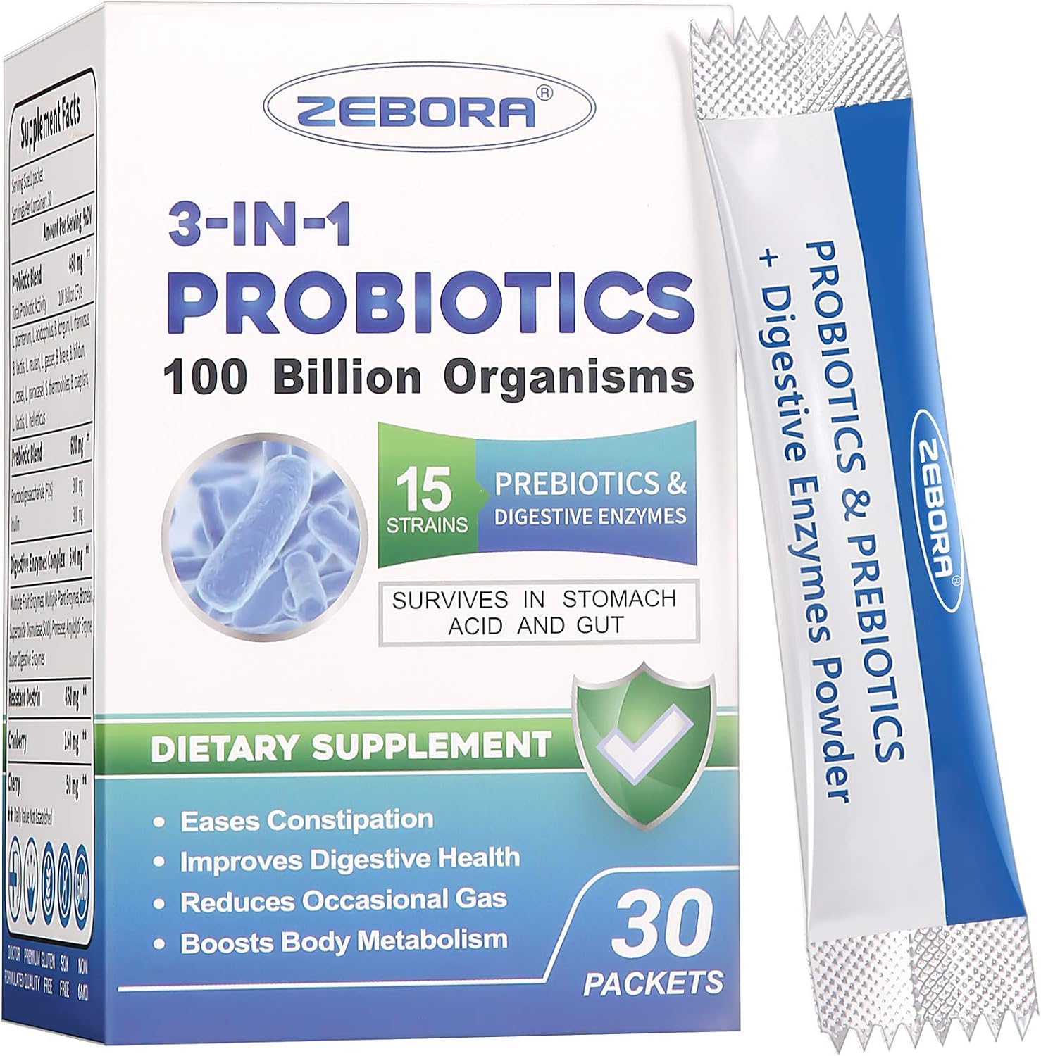 ZEBORA Probiotics 100billion bottle image highlighting strong digestive balance potential