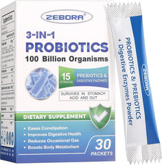 ZEBORA Probiotics 100billion bottle image highlighting strong digestive balance potential