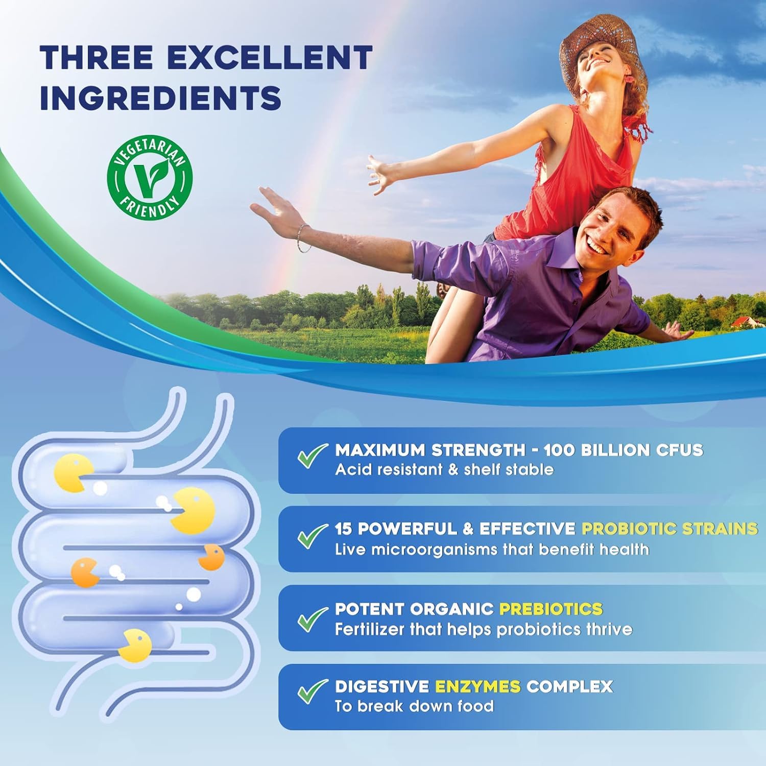 ZEBORA Probiotics three-in-one formulation bottle showing diverse ingredients