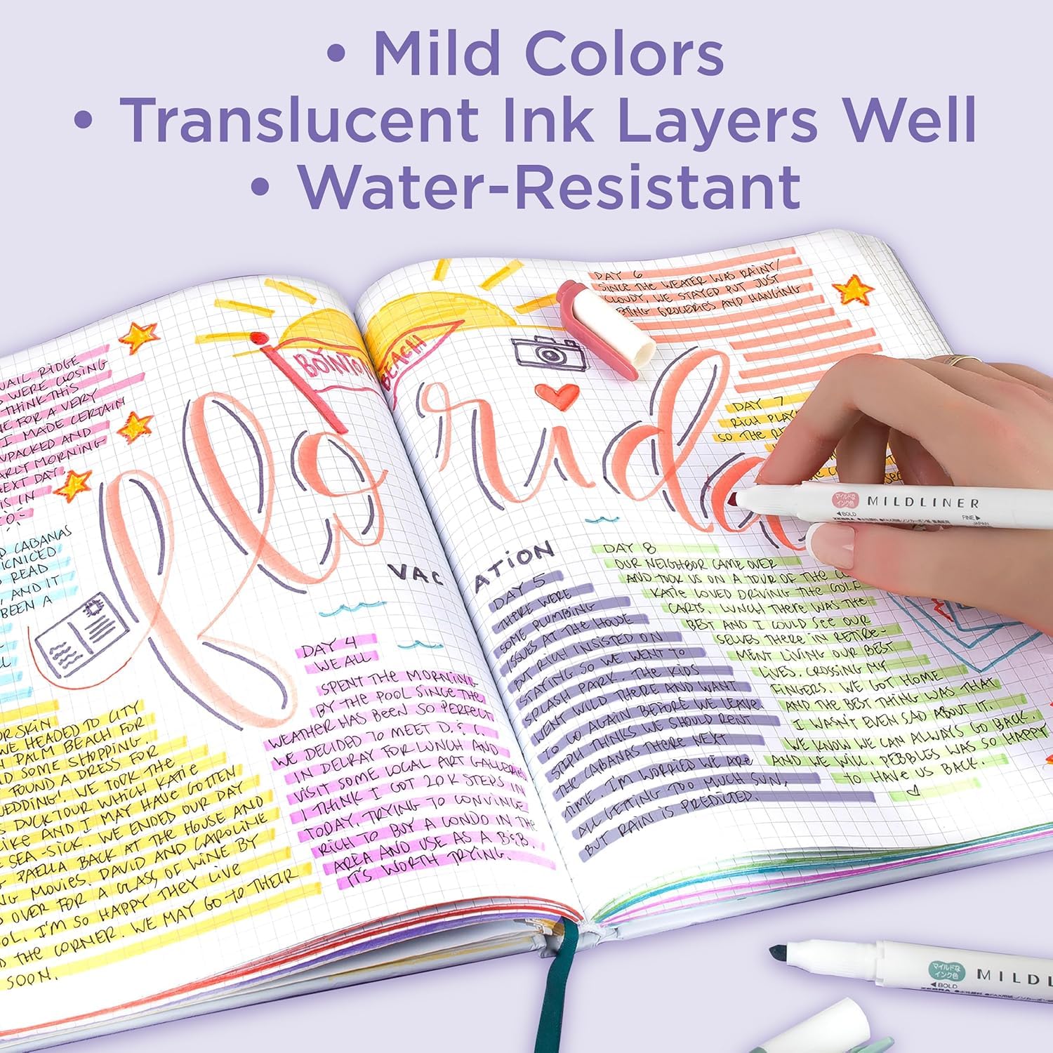 Zebra Pen Mildliner creative planner layout with color layering and doodles