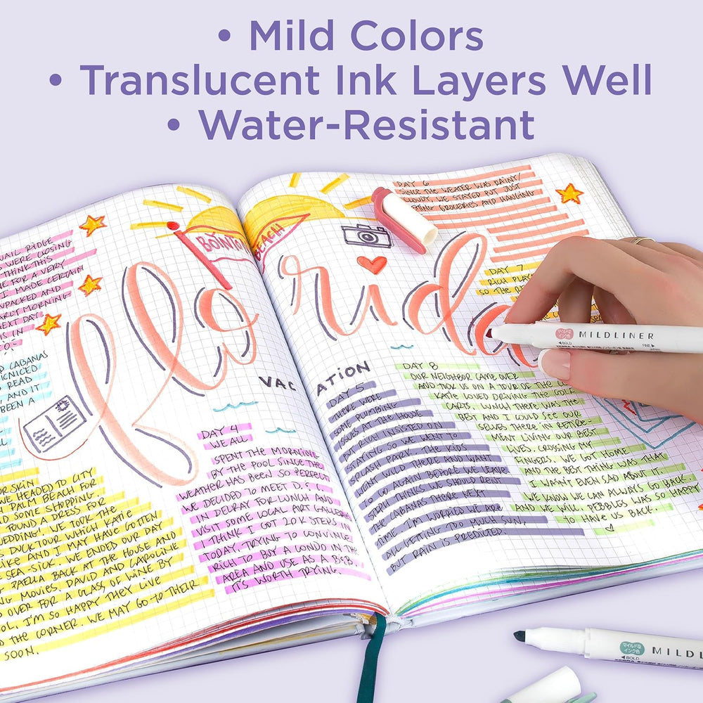 Zebra Pen Mildliner creative planner layout with color layering and doodles