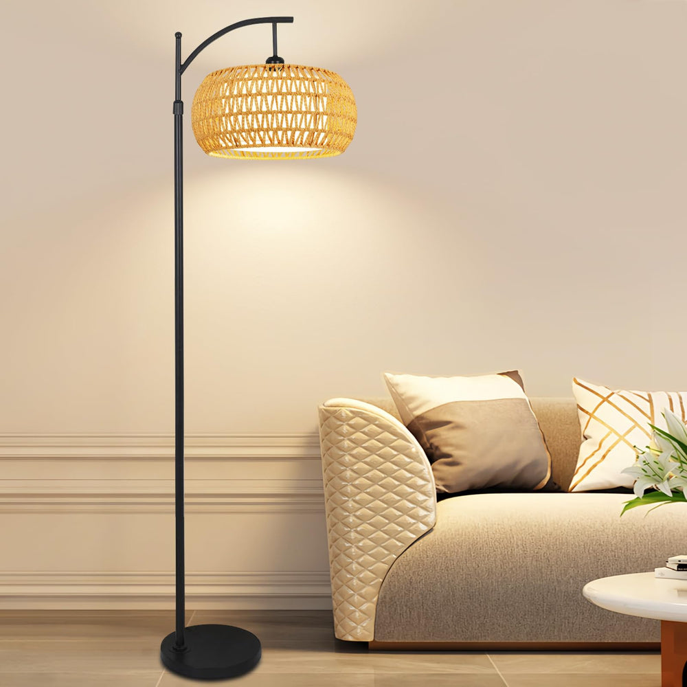 ZECOXOL Arc Floor Lamp enhances living room ambience with stylish boho flair