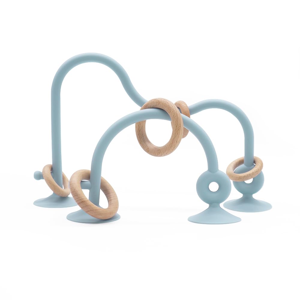 Zeeloopbee Dusty Blue high chair toy with suction cup for mess-free playtime
