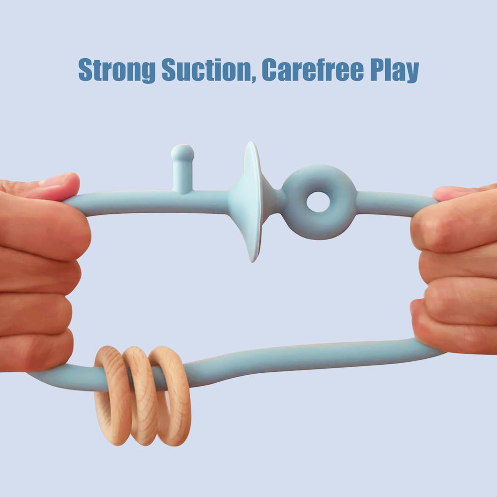 Zeeloopbee Dusty Blue silicone teether for safe baby soothing on the go