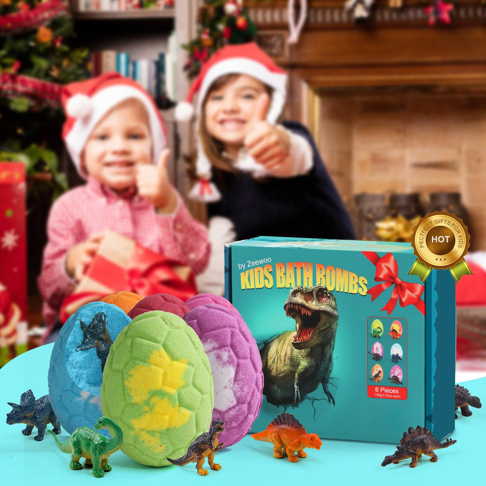 Zeewoo bath bombs with surprise dinosaur toy inside.
