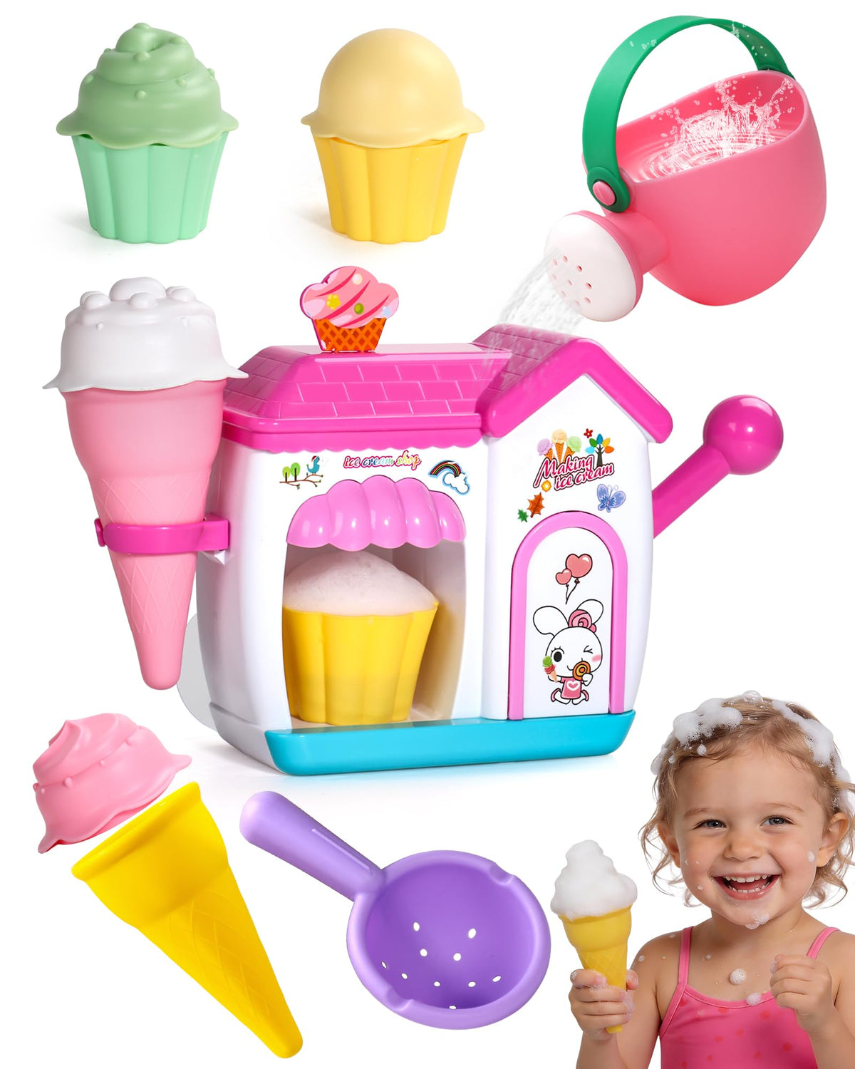 Zeewoo ice-cream bath toy main, vibrant foam play for imaginative bath time