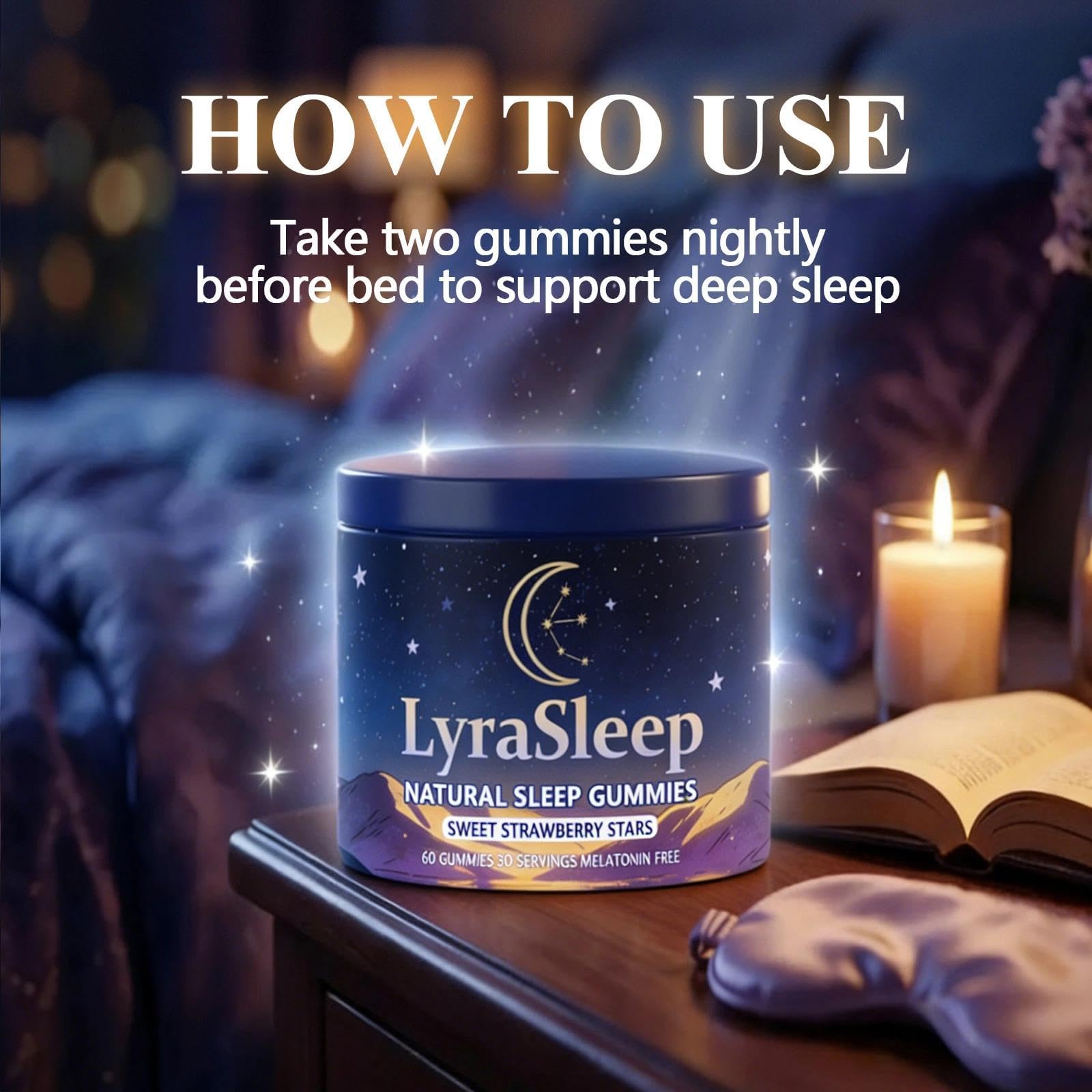 LyraSleep serving gummies on a plate offer an easy nightly dose.