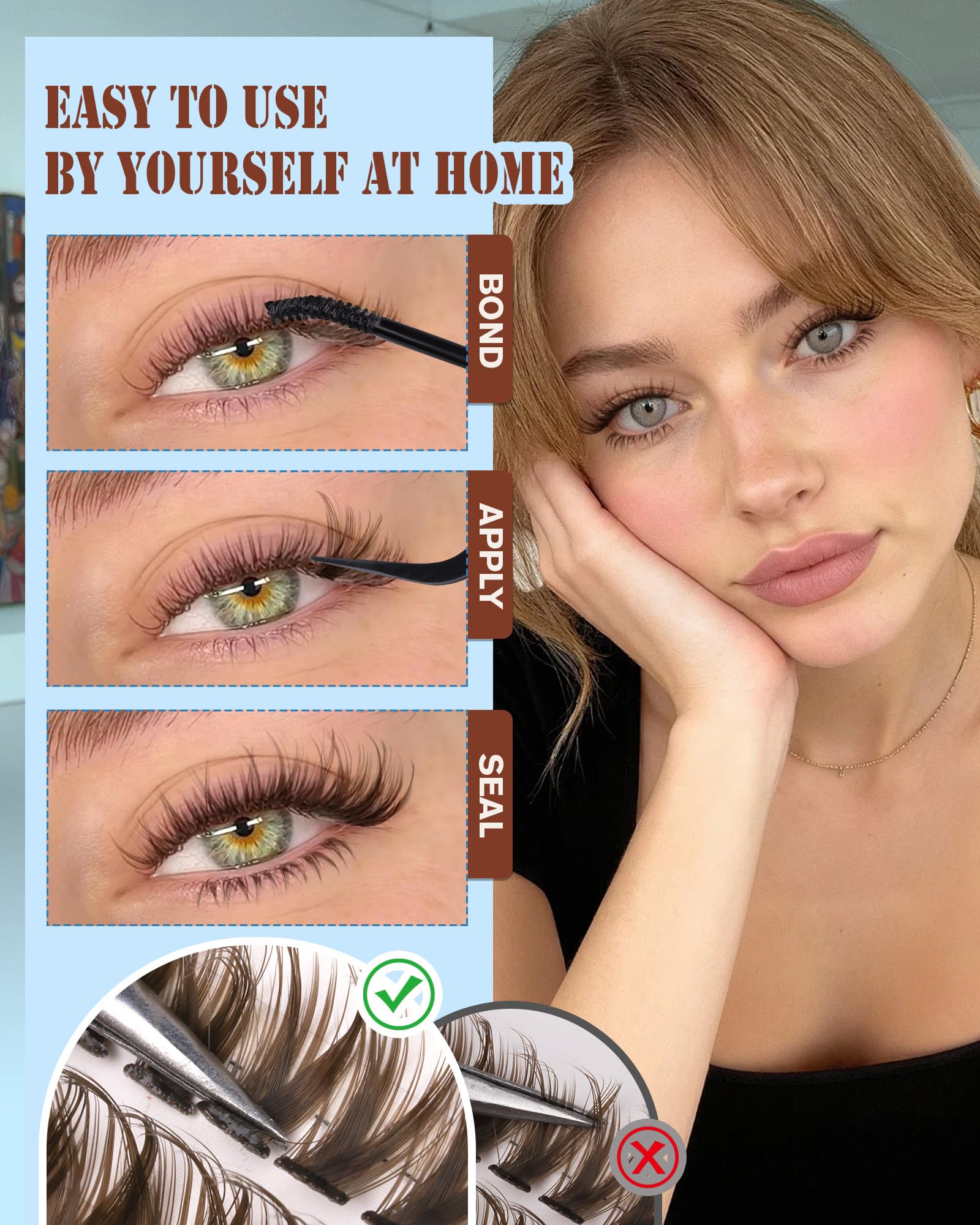 Zegaine brown lash clusters easy at-home application with minimal effort