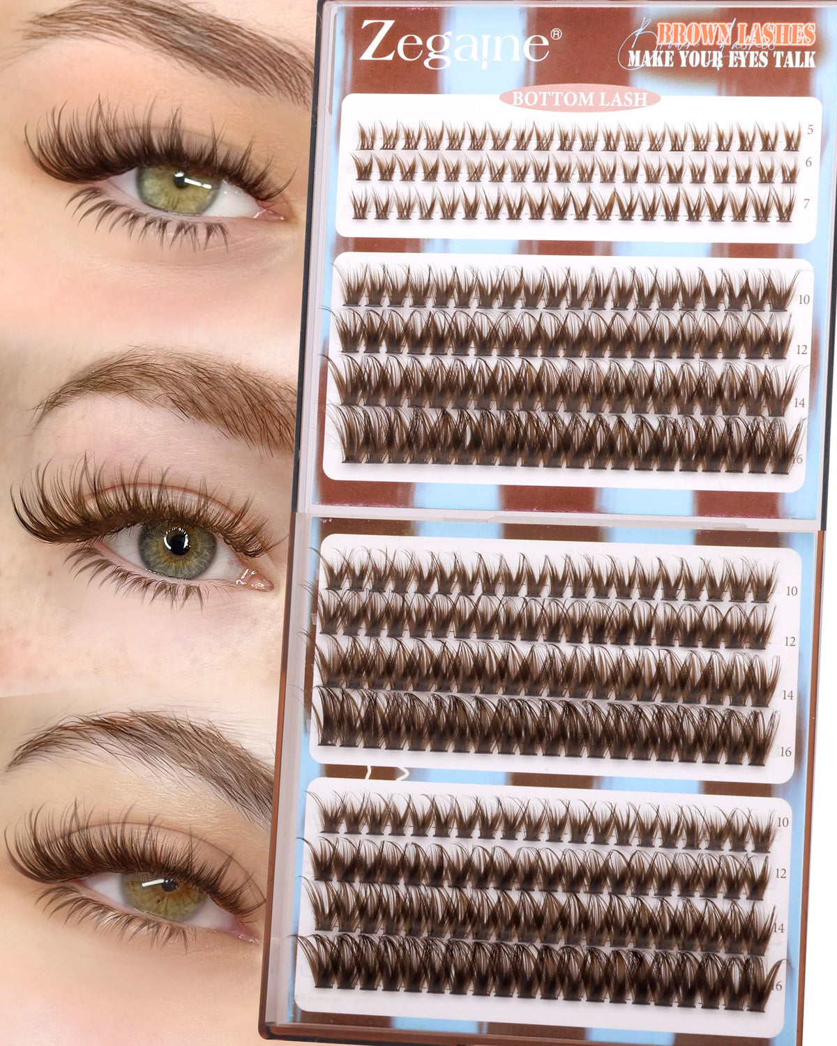 Zegaine brown lash clusters upper view for natural daily enhancement