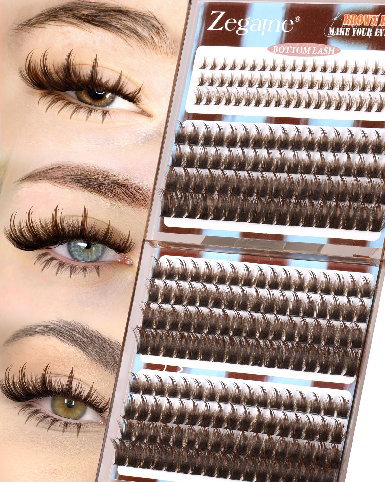 Zegaine brown manga lash clusters 12-18mm for natural eye enhancement