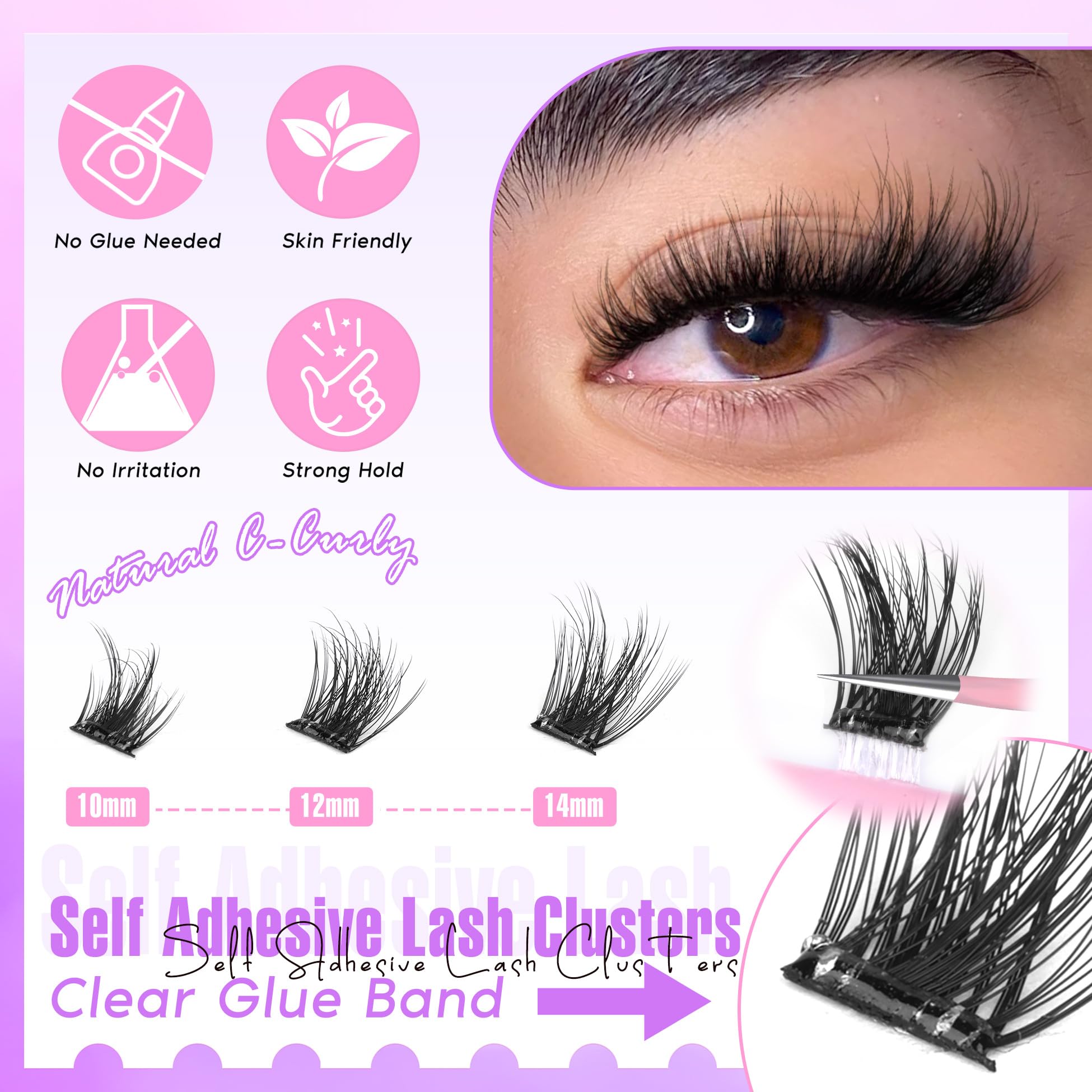 Zegaine 10-14mm lash clusters create a fuller cat-eye
