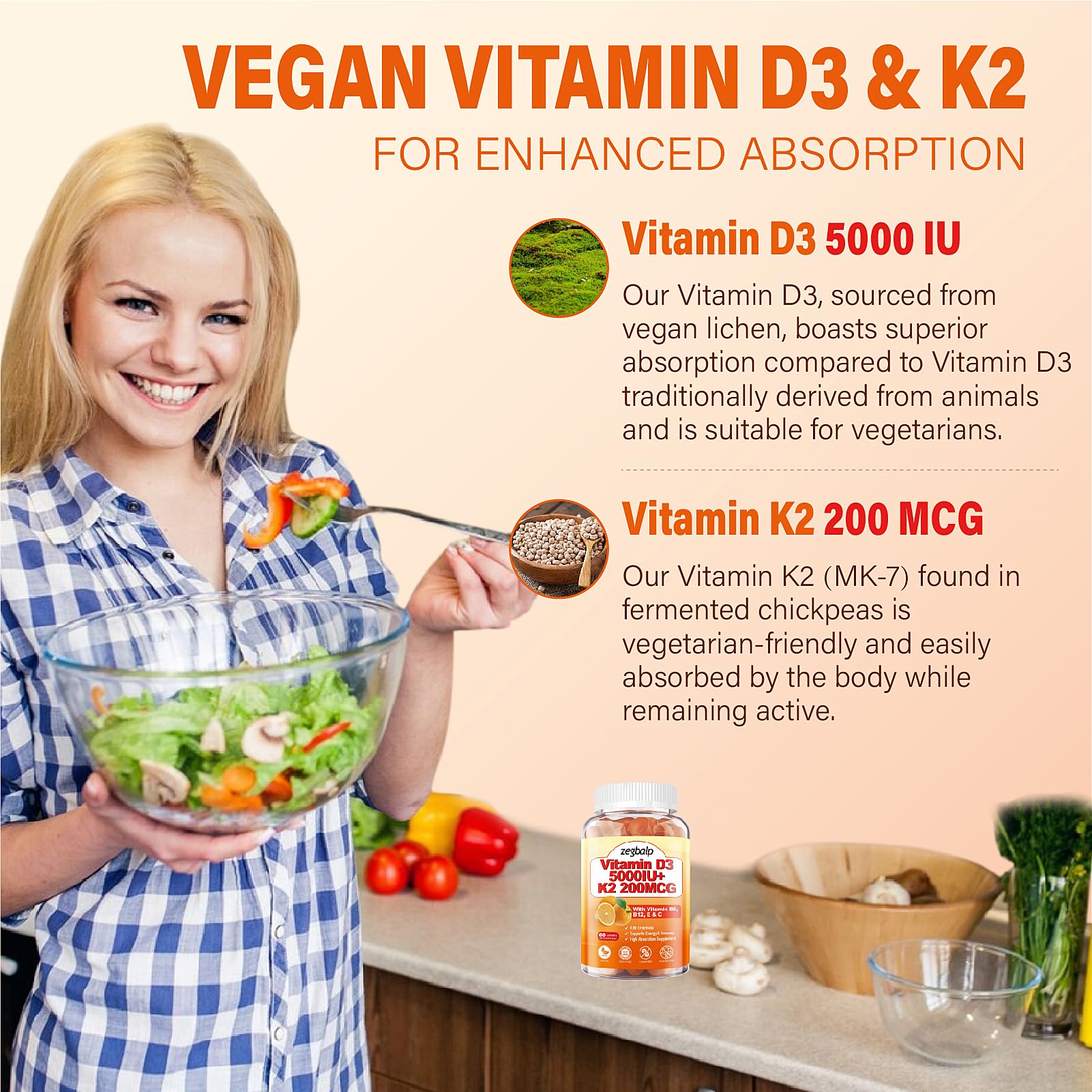 ZEGBALP D3K2 gummies bottle open emphasizes convenient daily use.