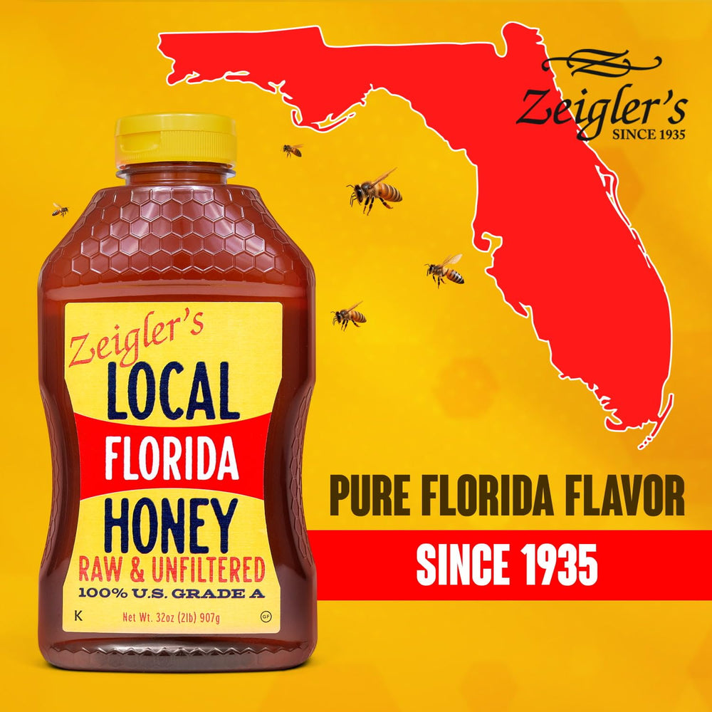 Zeigler's Florida Local Honey squeeze bottle pouring for quick drizzle