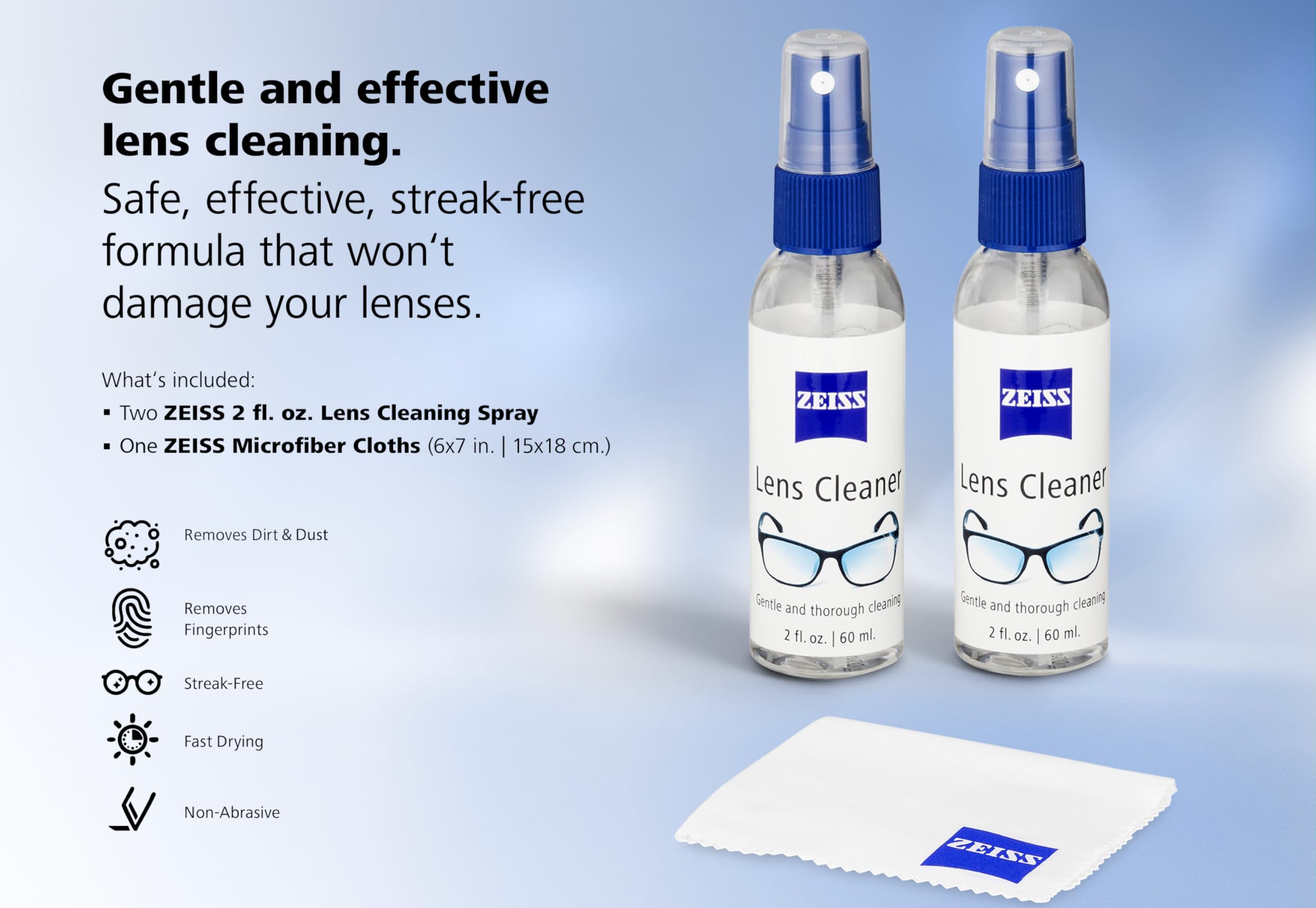 Compact ZEISS 2oz bottle designed for travel and quick lens maintenance