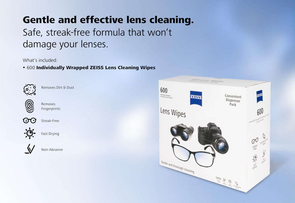 ZEISS 600-count box for long-lasting lens cleaning supplies