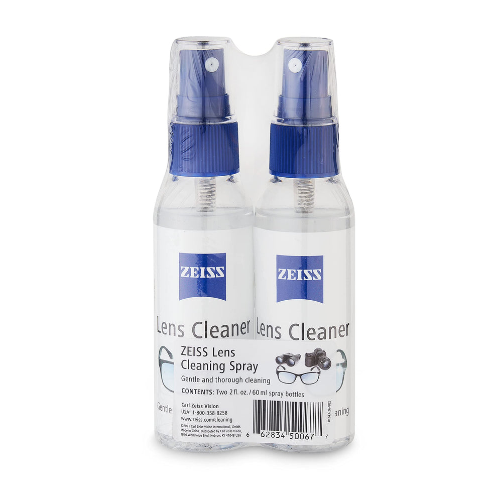 ZEISS lens cleaning spray side view shows dual-pack for home and travel