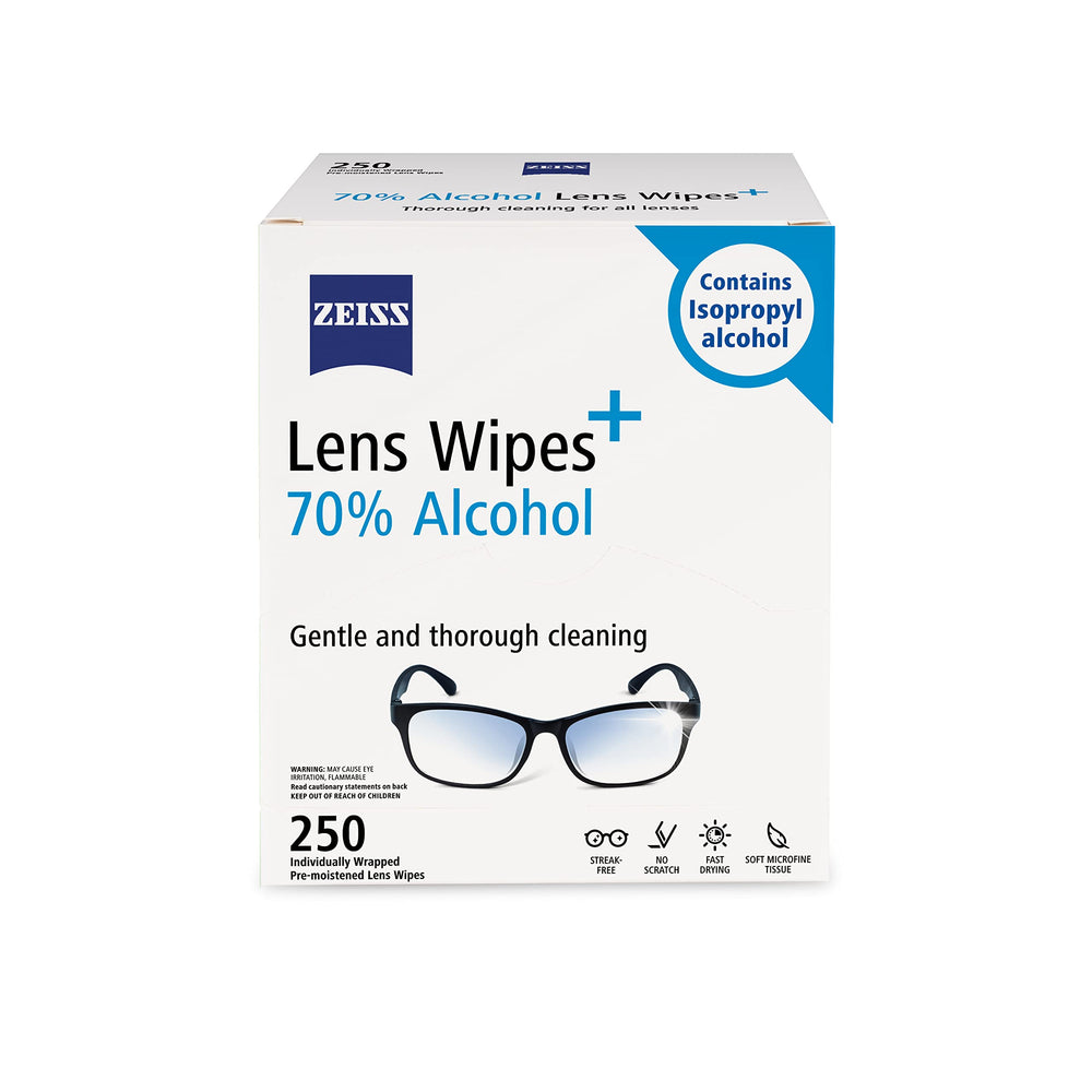 ZEISS lens wipes packaging for fast, streak-free on-the-go cleaning.