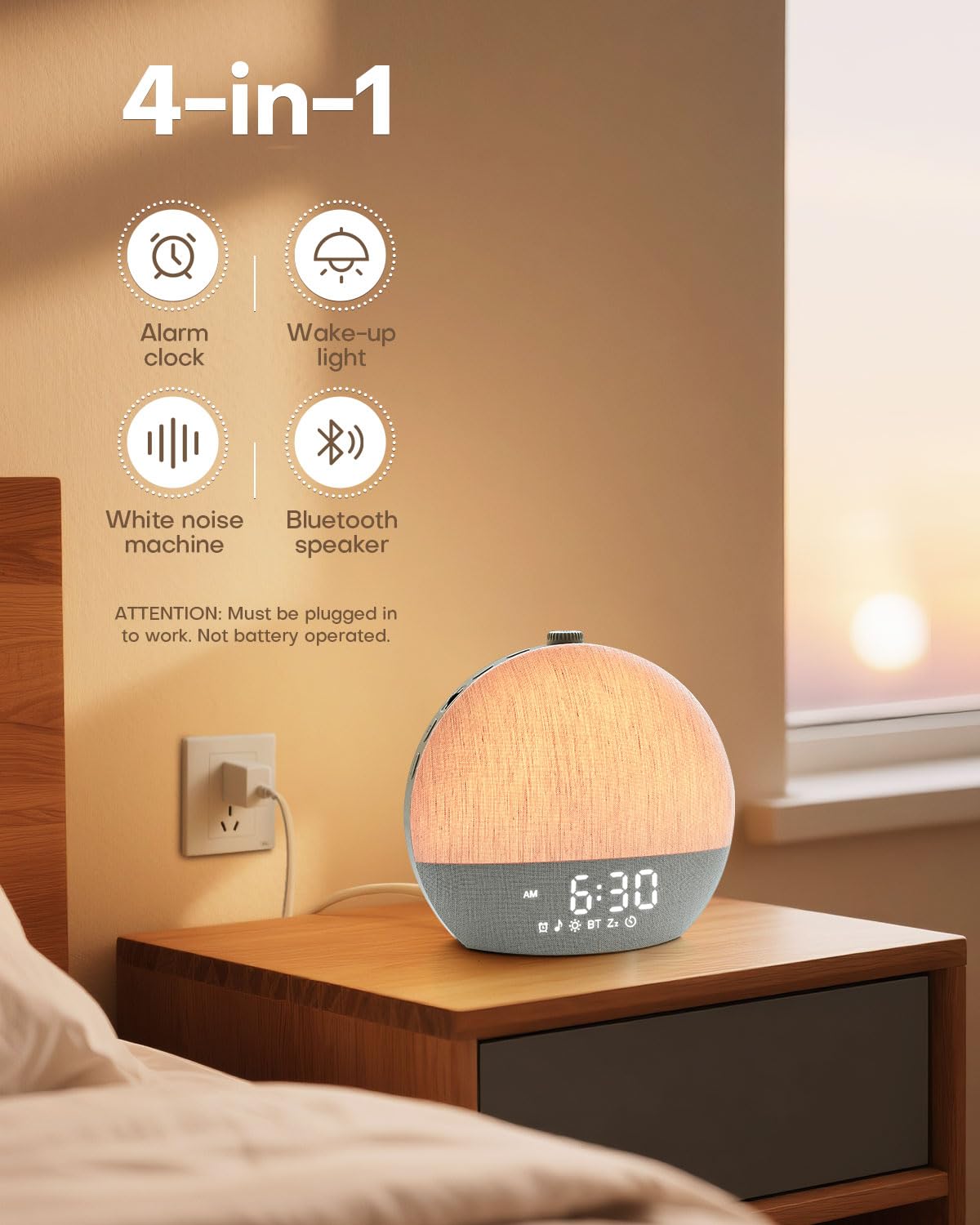 Zelaclock White Noise Speaker close-up highlighting theater-quality audio options