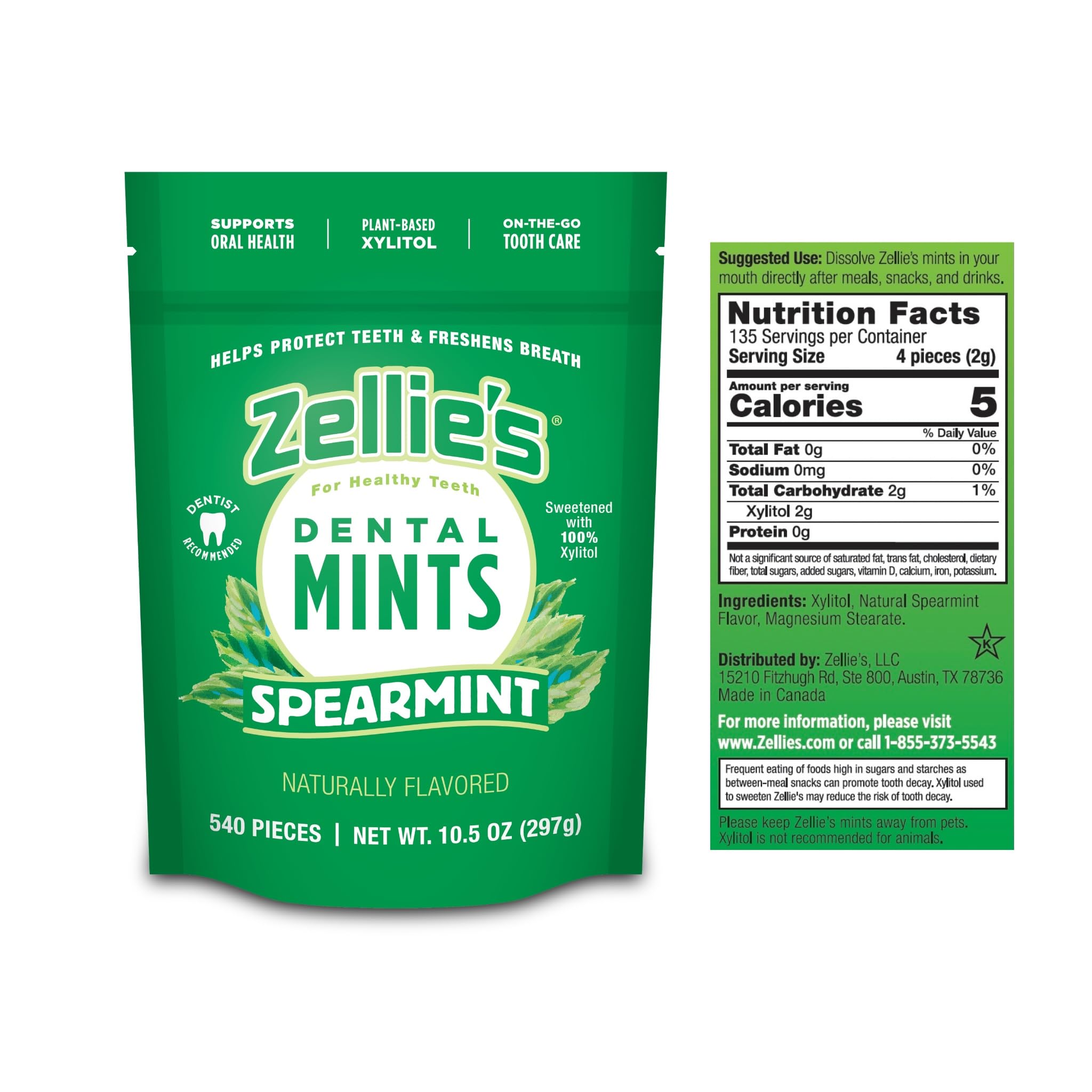 Zellie's spearmint mints close-up texture highlighting natural ingredients.